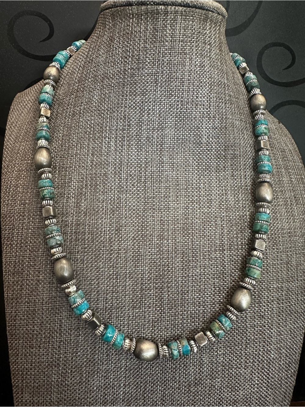 Amazonite and Silver Beaded Statement Necklace - Women Jewelry